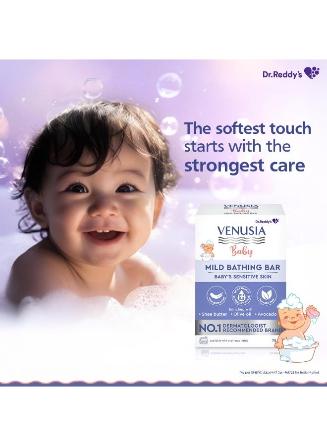 Venusia Baby Mild Bathing Bar | Non-irritating, pH 5.5 and Paraben Free | Enriched with Shea Butter, Olive Oil and Avocado Oil| Dermatologist recommended no 1 brand | 75g - Image 4